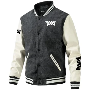 PXG Exclusive Logo Leather Baseball Jacket Sleeves Golf HOGF300525BB01PXG - Gray