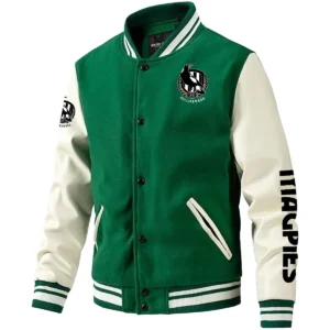 Collingwood Magpies AFL Exclusive Logo Leather Baseball Jacket Sleeves HOAFL310525BBJ01COLL - Green