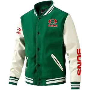Gold Coast SUNS AFL Exclusive Logo Leather Baseball Jacket Sleeves HOAFL310525BBJ01GCFC - Green