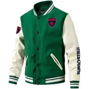 Melbourne Demons AFL Exclusive Logo Leather Baseball Jacket Sleeves HOAFL310525BBJ01MELB - Green