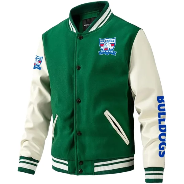 Western Bulldogs AFL Exclusive Logo Leather Baseball Jacket Sleeves HOAFL310525BBJ01WB - Green