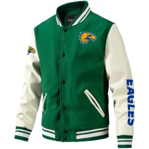 West Coast Eagles AFL Exclusive Logo Leather Baseball Jacket Sleeves HOAFL310525BBJ01WCE - Green