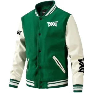 PXG Exclusive Logo Leather Baseball Jacket Sleeves Golf HOGF300525BB01PXG - Green