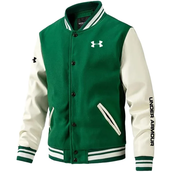 Under Armour Exclusive Logo Leather Baseball Jacket Sleeves Golf HOGF300525BB01UA - Green
