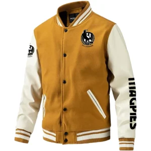Collingwood Magpies AFL Exclusive Logo Leather Baseball Jacket Sleeves HOAFL310525BBJ01COLL - Yellow