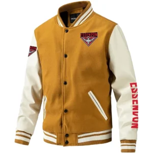 Essendon Bombers AFL Exclusive Logo Leather Baseball Jacket Sleeves HOAFL310525BBJ01ESS - Yellow