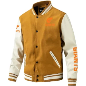 GWS Giants AFL Exclusive Logo Leather Baseball Jacket Sleeves HOAFL310525BBJ01GWS - Yellow
