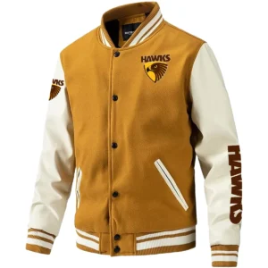 Hawthorn Hawks AFL Exclusive Logo Leather Baseball Jacket Sleeves HOAFL310525BBJ01HAW - Yellow