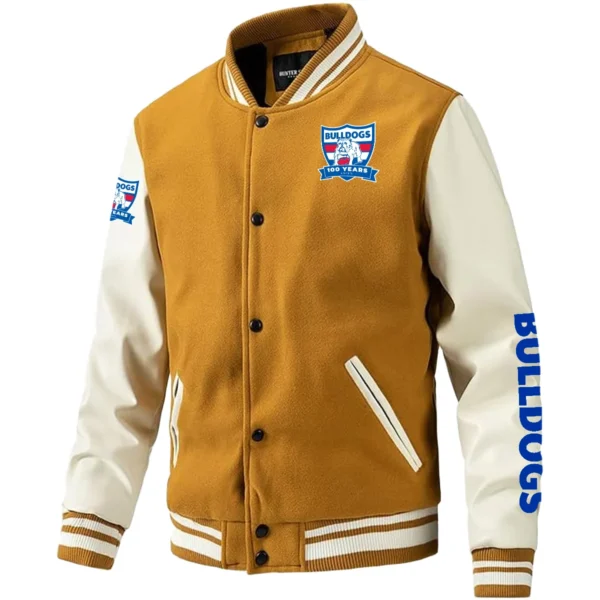 Western Bulldogs AFL Exclusive Logo Leather Baseball Jacket Sleeves HOAFL310525BBJ01WB - Yellow