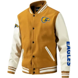 West Coast Eagles AFL Exclusive Logo Leather Baseball Jacket Sleeves HOAFL310525BBJ01WCE - Yellow