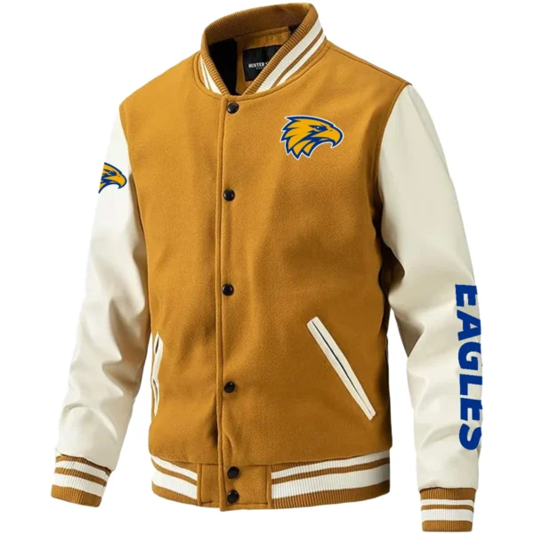 West Coast Eagles AFL Exclusive Logo Leather Baseball Jacket Sleeves HOAFL310525BBJ01WCE - Yellow