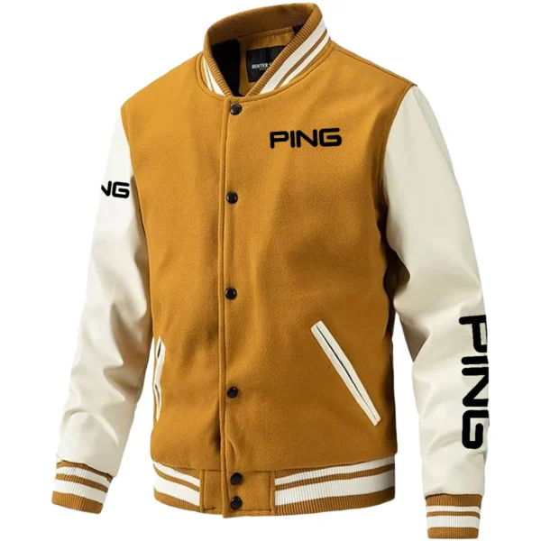 Ping Exclusive Logo Leather Baseball Jacket Sleeves Golf HOGF300525BB01PI - Yellow