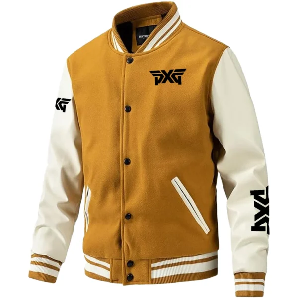 PXG Exclusive Logo Leather Baseball Jacket Sleeves Golf HOGF300525BB01PXG - Yellow