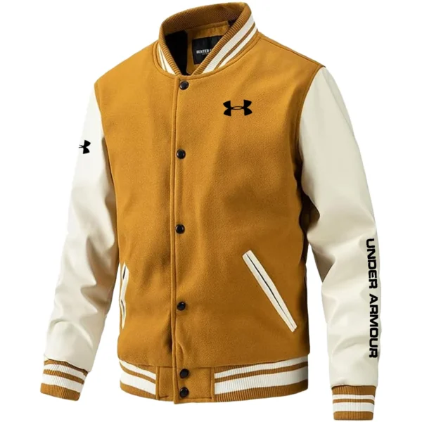 Under Armour Exclusive Logo Leather Baseball Jacket Sleeves Golf HOGF300525BB01UA - Yellow