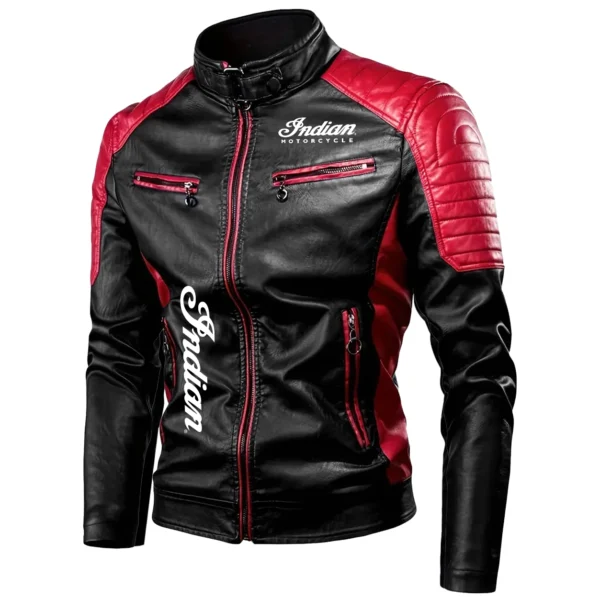 Indian Motorcycle Exclusive Logo Leather Jacket Motorcycle HOMOT060625LJ01IND - Red - Image 2