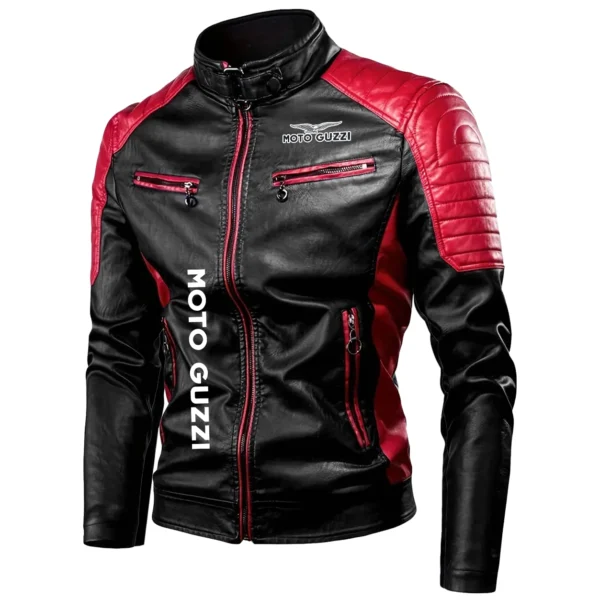 Moto Guzzi Exclusive Logo Leather Jacket Motorcycle HOMOT060625LJ01MGU - Red - Image 2