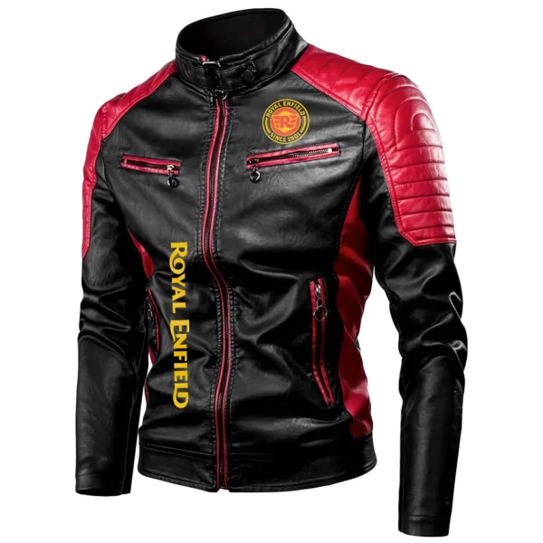 Royal Enfield Exclusive Logo Leather Jacket Motorcycle HOMOT060625LJ01ROY - Black & Red - Image 2