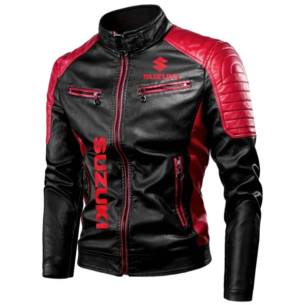 Suzuki Exclusive Logo Leather Jacket Motorcycle HOMOT060625LJ01SUZ - Black & Red - Image 2