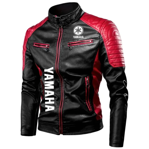 Yamaha Exclusive Logo Leather Jacket Motorcycle HOMOT060625LJ01YAM - Black & Red - Image 2
