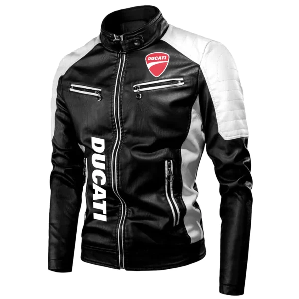 Ducati Exclusive Logo Leather Jacket Motorcycle HOMOT060625LJ01DUC - White - Image 2