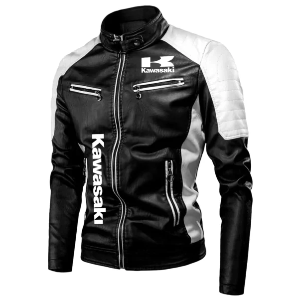 Kawasaki Exclusive Logo Leather Jacket Motorcycle HOMOT060625LJ01KAW - White - Image 2