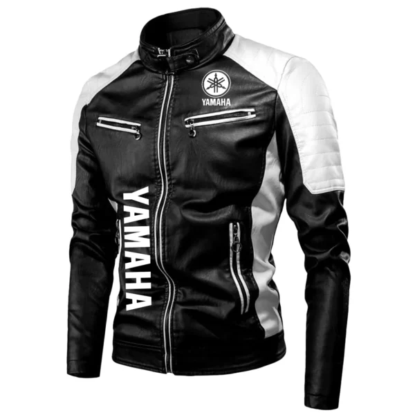 Yamaha Exclusive Logo Leather Jacket Motorcycle HOMOT060625LJ01YAM - Black & White - Image 2
