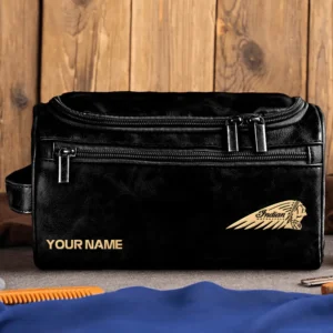 Indian Motorcycles Motorcycles  Exclusive Logo - Personalized Leather Toiletry Bag QTMT180425IND - Black