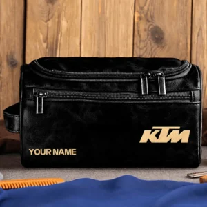 KTM Motorcycles  Exclusive Logo - Personalized Leather Toiletry Bag QTMT180425KTM - Black
