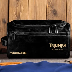 Triumph Motorcycles Exclusive Logo - Personalized Leather Toiletry Bag QTMT180425TRIA1 - Black