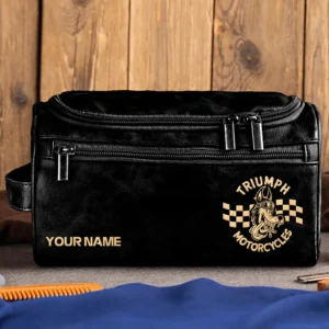 Triumph Motorcycles  Exclusive Logo - Personalized Leather Toiletry Bag QTMT180425TRIA3 - Black
