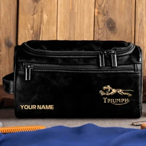 Triumph Motorcycles  Exclusive Logo - Personalized Leather Toiletry Bag QTMT180425TRIA4 - Black