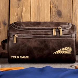 Indian Motorcycles Motorcycles  Exclusive Logo - Personalized Leather Toiletry Bag QTMT180425IND - Coffee