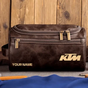 KTM Motorcycles  Exclusive Logo - Personalized Leather Toiletry Bag QTMT180425KTM - Coffee
