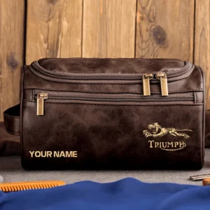 Triumph Motorcycles  Exclusive Logo - Personalized Leather Toiletry Bag QTMT180425TRIA4 - Coffee