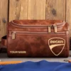 Ducati Motorcycles  Exclusive Logo - Personalized Leather Toiletry Bag QTMT180425DUC - Dark Brown