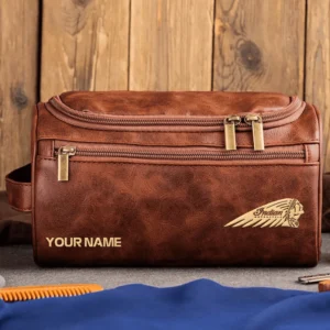 Indian Motorcycles Motorcycles  Exclusive Logo - Personalized Leather Toiletry Bag QTMT180425IND - Dark Brown
