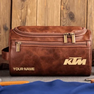 KTM Motorcycles  Exclusive Logo - Personalized Leather Toiletry Bag QTMT180425KTM - Dark Brown