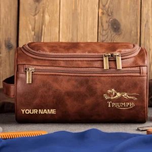 Triumph Motorcycles  Exclusive Logo - Personalized Leather Toiletry Bag QTMT180425TRIA4 - Dark Brown
