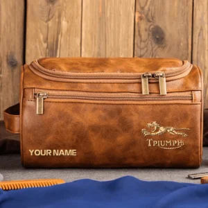 Triumph Motorcycles  Exclusive Logo - Personalized Leather Toiletry Bag QTMT180425TRIA4 - Light Brown