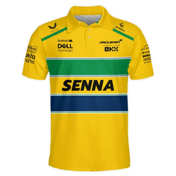 Ayrton Senna Flag And Helmet McLaren F1 Exclusive Polo Shirt BLF13625A4PL - Image 2