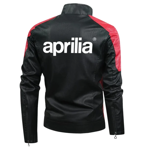 Aprilia Exclusive Logo Leather Jacket Motorcycle HOMOT060625LJ01AM - Black & Red - Image 3