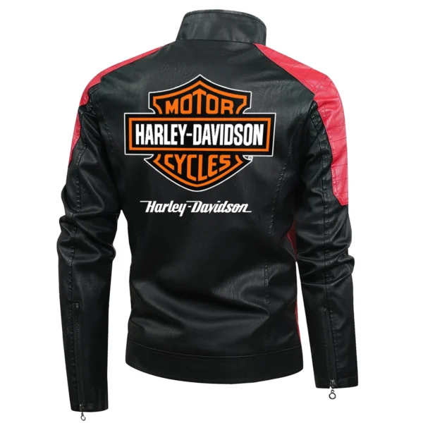 Harley-Davidson Exclusive Logo Leather Jacket Motorcycle HOMOT060625LJ01HD - Red - Image 3