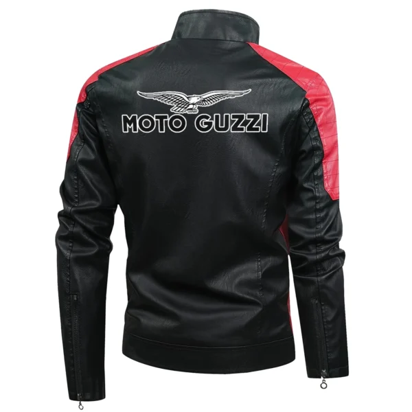 Moto Guzzi Exclusive Logo Leather Jacket Motorcycle HOMOT060625LJ01MGU - Red - Image 3