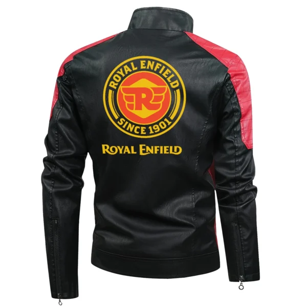 Royal Enfield Exclusive Logo Leather Jacket Motorcycle HOMOT060625LJ01ROY - Black & Red - Image 3