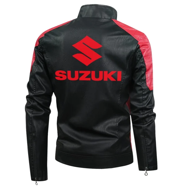 Suzuki Exclusive Logo Leather Jacket Motorcycle HOMOT060625LJ01SUZ - Black & Red - Image 3