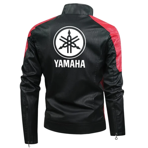 Yamaha Exclusive Logo Leather Jacket Motorcycle HOMOT060625LJ01YAM - Black & Red - Image 3