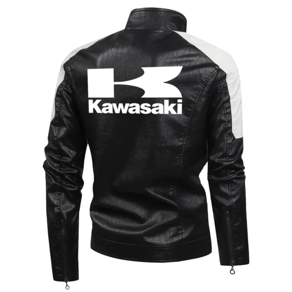 Kawasaki Exclusive Logo Leather Jacket Motorcycle HOMOT060625LJ01KAW - White - Image 3