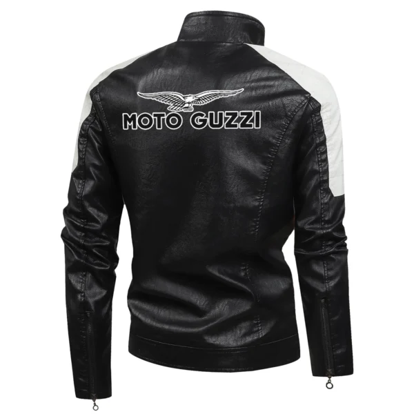 Moto Guzzi Exclusive Logo Leather Jacket Motorcycle HOMOT060625LJ01MGU - White - Image 3