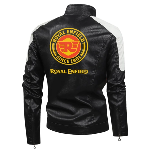 Royal Enfield Exclusive Logo Leather Jacket Motorcycle HOMOT060625LJ01ROY - Black & White - Image 3