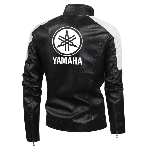 Yamaha Exclusive Logo Leather Jacket Motorcycle HOMOT060625LJ01YAM - Black & White - Image 3